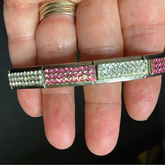 Italian Charm Pink and Clear Rhinestone Stainless Bracelet w/extra links - Picture 5 of 11